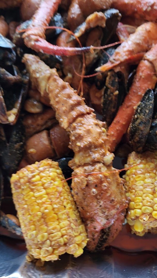 Casual dining room with seafood boil trays